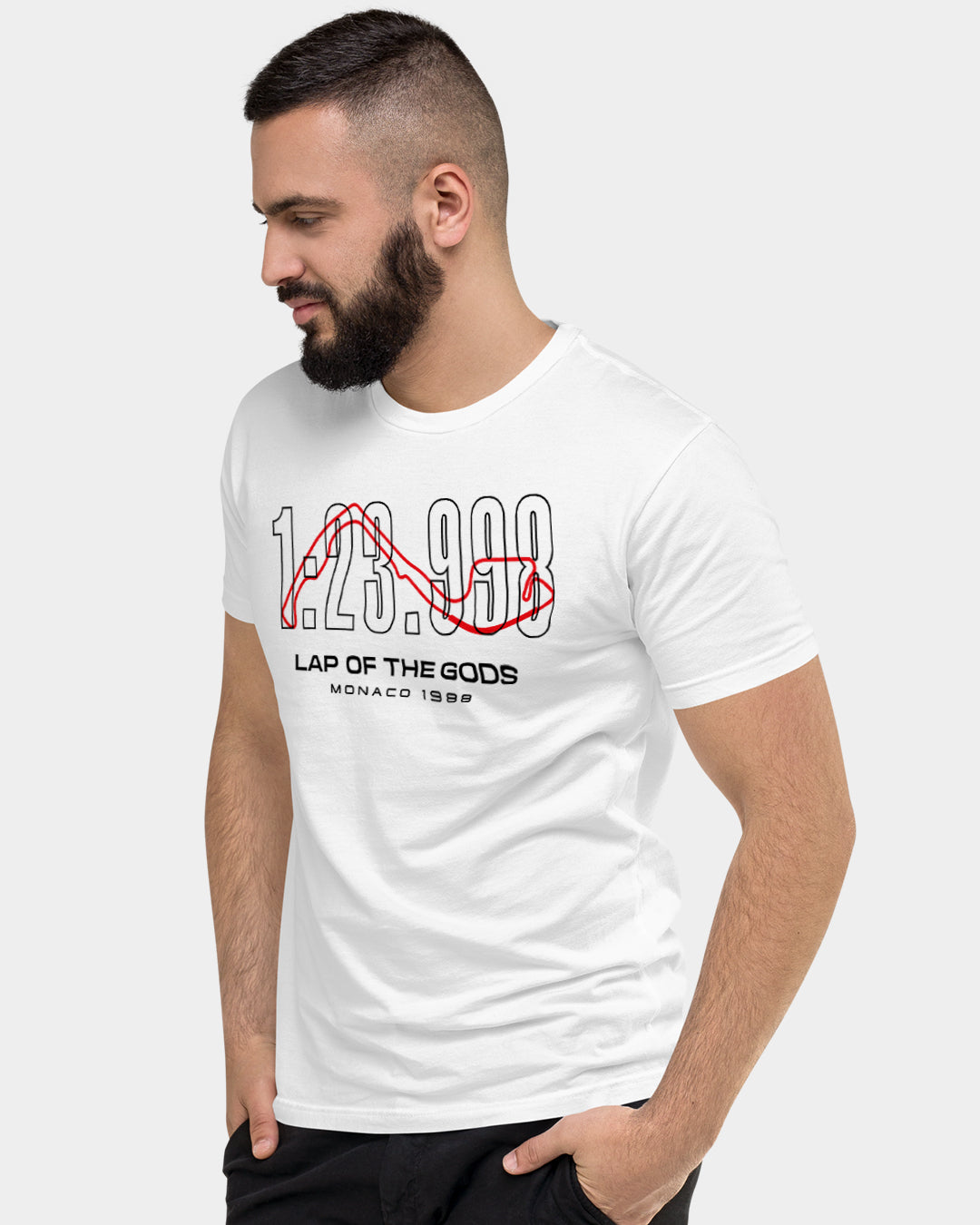 Ayrton Senna, Monaco 88 Grad Prix, Lap Of Gods, Monaco Lap Time, Premium T Shirt Print with King Of Monaco, Model