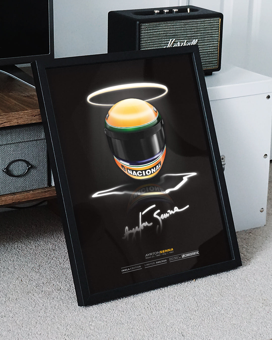 Ayrton Senna Imola poster, limitirana serija na premium saten papiru. 50x70cm uramljen