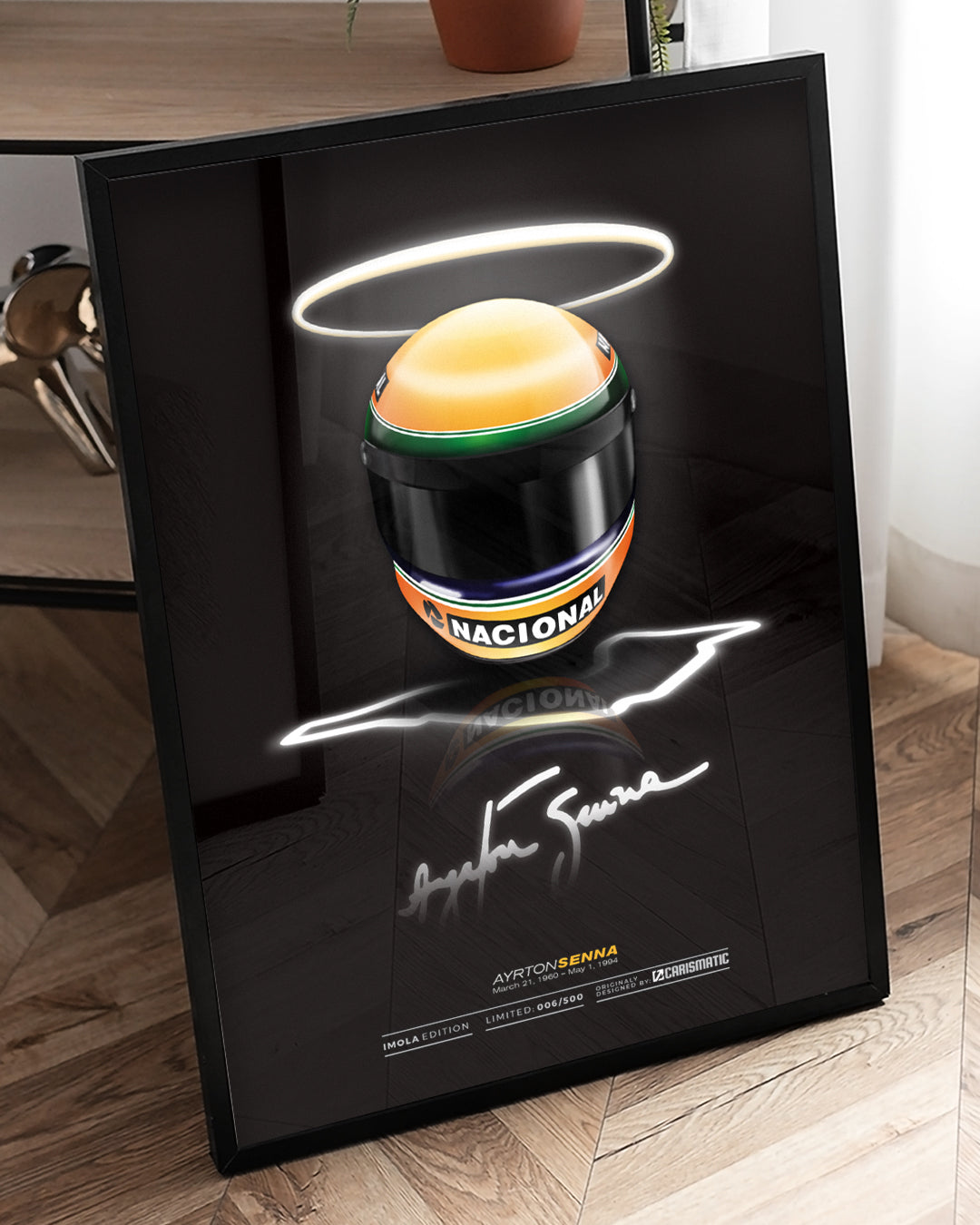 Ayrton Senna Imola poster, limitirana serija na premium saten papiru. 60x90 cm uramljen