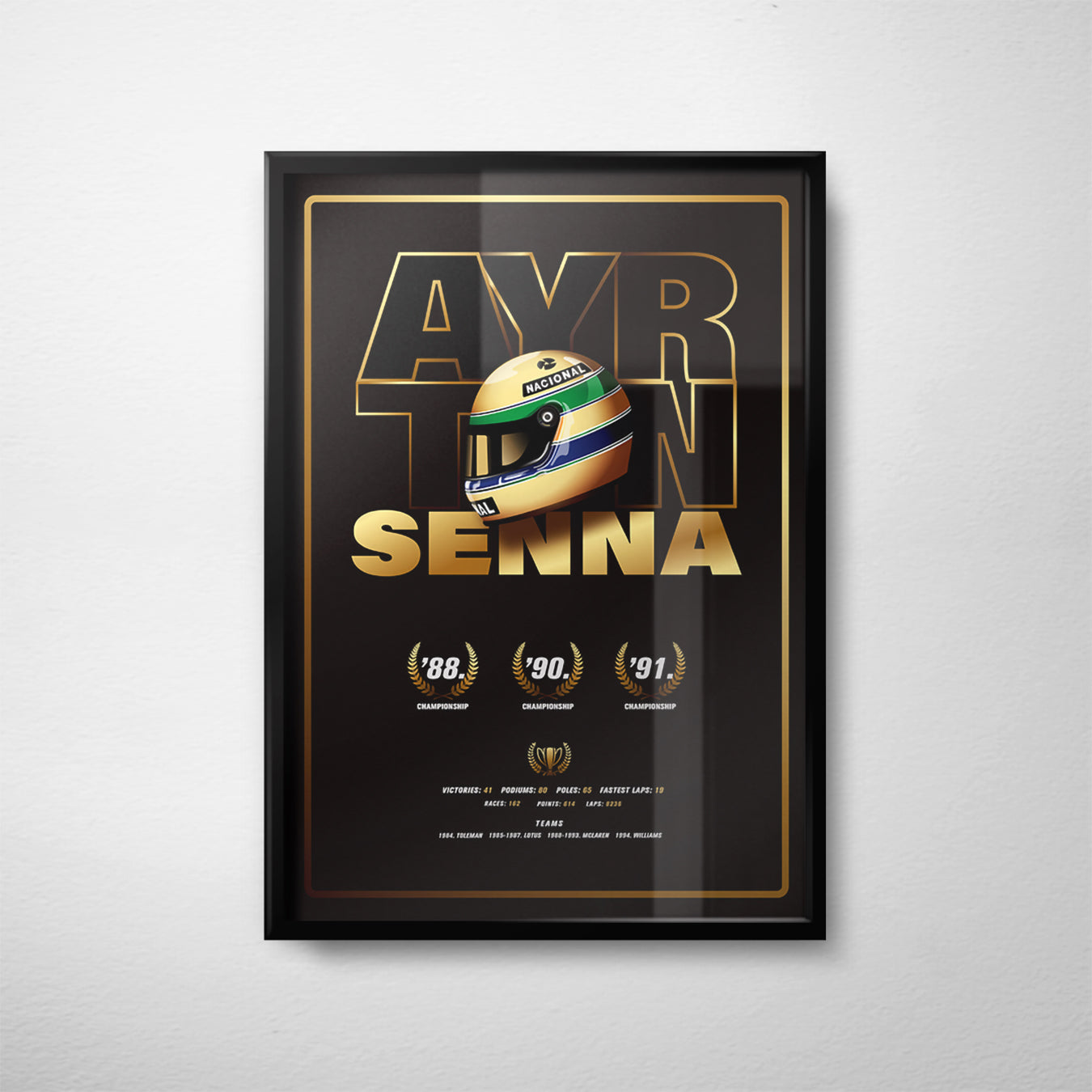 Ayrton Senna Tribute, Framed premium poster, championship, Senna Sempre